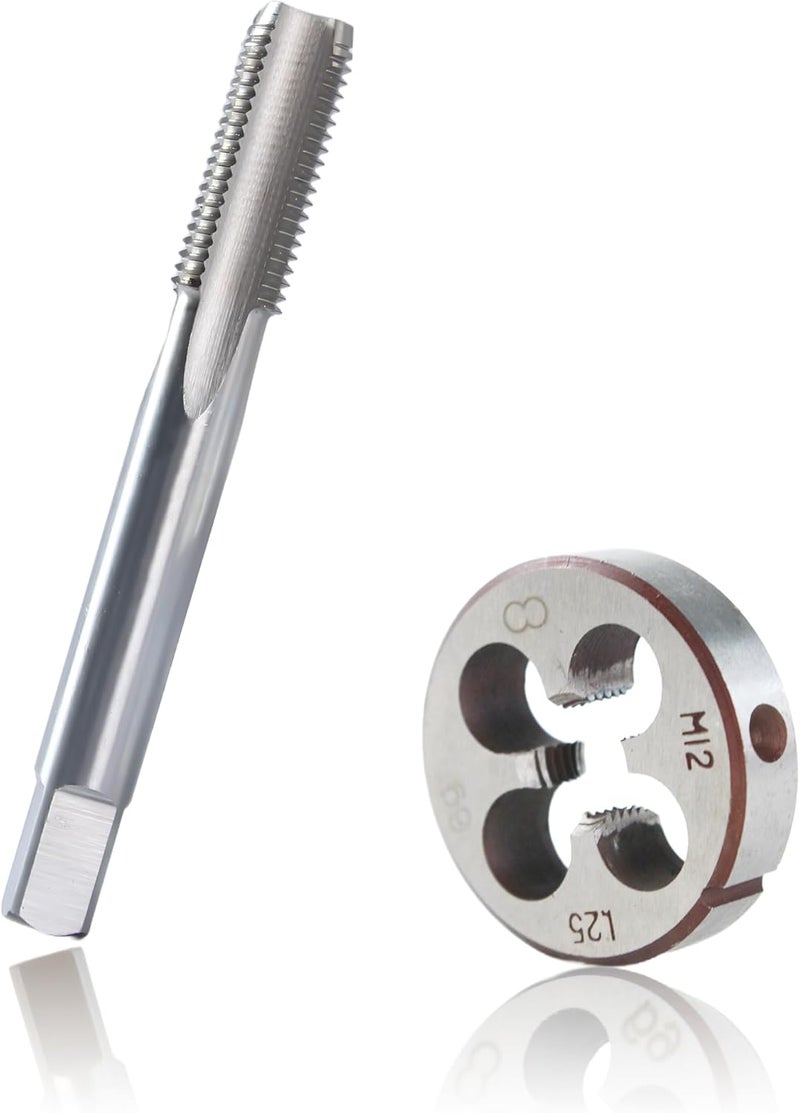 MCSDFN M12 x 1.25 Metric Tap and Die Set, M12 x 1.25mm High-speed Steel Machine Tap and Die Set, Right Hand Thread Tap and Round Thread Die - Image 1